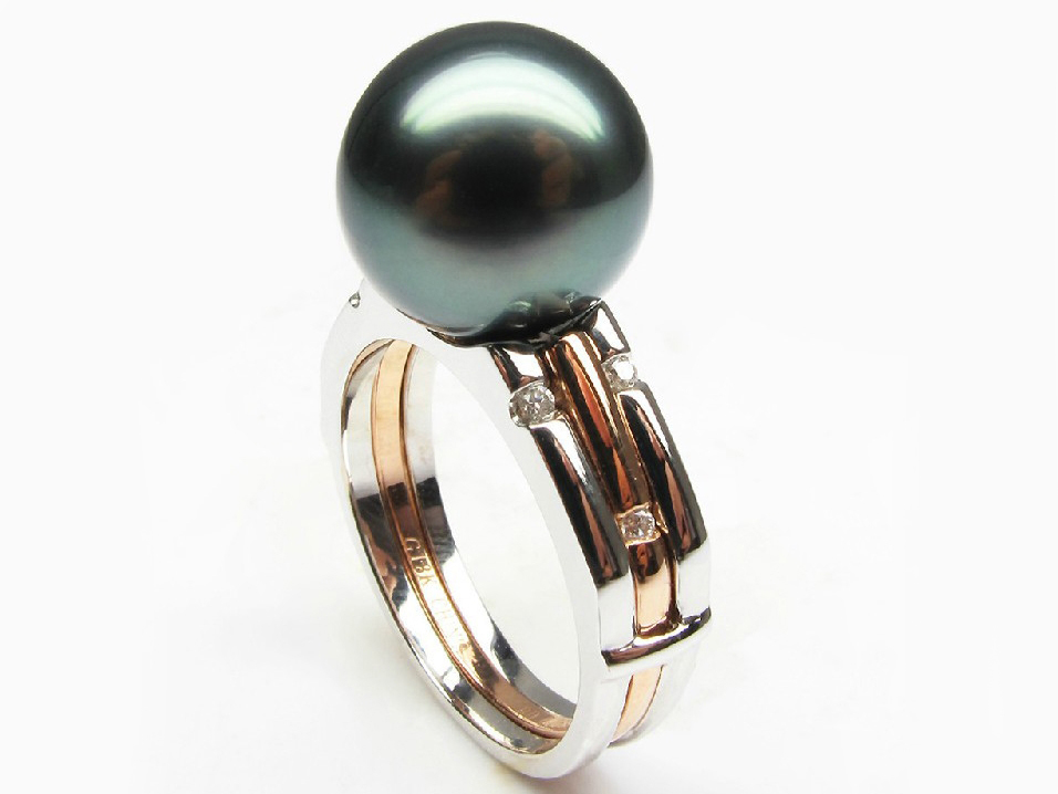 Two-Tone Tahitian Pearl and Diamond Rings